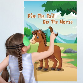 Waenerec Pin The Tail on The Horse Game with 36 Tail Stickers for Cowboy Party Favor Toys Boys and Girls Birthday Party Decorations Horse Party Games for Kids…
