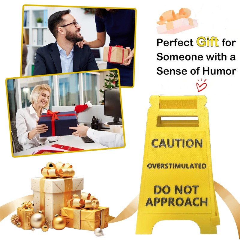 Funny Caution Overstimulated Desk Sign-Office Desk Warning Office Decor Work