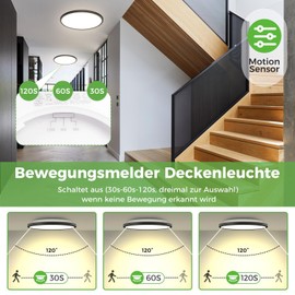 zemty LED Ceiling Light with Motion Sensor, 23 cm, 18 W, Round Flat Ceiling Light, Motion Sensor Indoor, Warm White/Neutral White/Cool White Lamp for Bedroom, Hallway, Kitchen, Bathroom, Balcony,