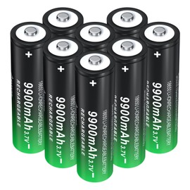 PAOWANG 18650 Rechargeable Battery 3.7V Lithium Batteries 9900mAh Button Top 8 Pack for Headlamp Flashlight