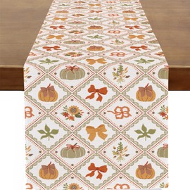 Baccessor Fall Pumpkin Bow Maple Leaf Table Runner Farmhouse 13x36 Inch