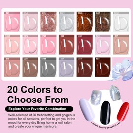 EODCI 31 Pcs Dip Powder Nail Kit Starter - 20 Colors Nude Brown Skin Tone Dipping Powder Liquid Set with Base Top Coat, Activator, Brush Saver, Nail Buffer and Powder Brush No Needed Nail Lamp Curing