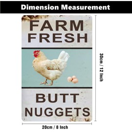 HEIOKEY Vintage Metal Signs 8x12 Inches Farm Fresh Butt Nuggets Yard Sign, Chicken Coop Signs, Chicken Egg Sale Market Farm Fresh Eggs Sign, Funny Chicken Decor for Farm Yard Home Kitchen Outdoor
