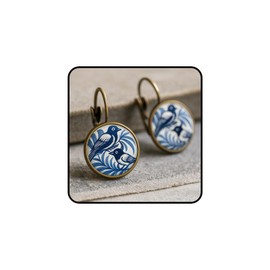 Hummingbird Earrings For Women, Cloisonne Blue Vintage Bird Cute Hoop Animal Floral Earring Trendy Statement Dainty Waterproof Non Tarnish Hypoallergenic Holiday Jewelry Gift, Large, Alloy Steel, No