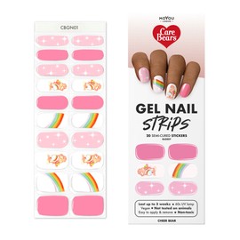 MoYou London Semi-Hardened Gel Nail Strips, Nail File & Wooden Cuticle Stick - 20 Pieces Gel Wraps for Nails - Manicure Set & Pedicure Accessories - Cheer Bear