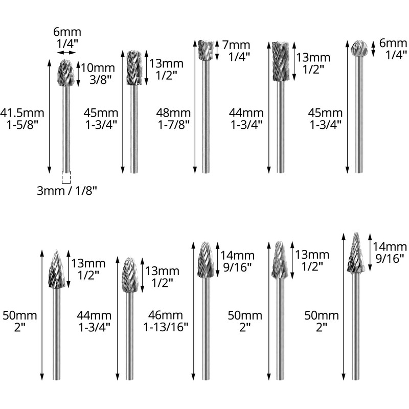 QWORK® 20 PCS Double Cut Rotary Burr Set - 1/8"