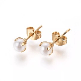 Unbranded 304 Stainless Steel Stud Earrings Acrylic Pearl Bead Back White Gold P597