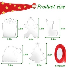 Clear Acrylic Christmas Ornaments DIY Blank Ornament Acrylic Christmas Tree Decorations Hanging Decor with Ribbon for Christmas Decor(Different Shapes 20 Pieces)