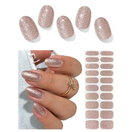 AutyaMee Semi Cured Gel Nail Strips (Champagne Gold Glitter), Sparkle Finish, 20 Pcs Gel Nail Wraps, Stickers, UV Light Required, Salon Quality, Long Lasting