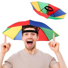 Norhogo 53 cm Umbrella Hat Hands-Free Rainbow Umbrella Hats Umbrella Hat Waterproof Foldable Parasol Hat for Beach Pool Fishing for Adults Kids Women Men, multicoloured
