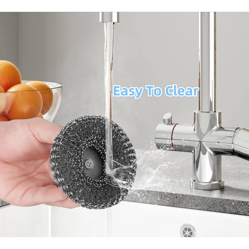 Stainless Steel Scrubber for Dishes with Stainless Steel Handle, Steel