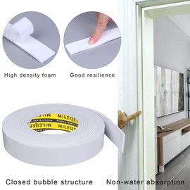 MILEQEE Single-Sided Adhesive Foam Tape EVA White, Multipurpose Sponge Sealing Strip Window Door Insulation Table Edge Protector Wall Bumper Guards, 1.57in x 16.4FT