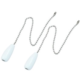 Hordion 10pcs Ceiling Fan Pull Chain Extender, 12.5 Inches Beaded Ball Chain Extension Cord with Wooden Decorative Pendant for Ceiling Light Lamp Fan Chain, White