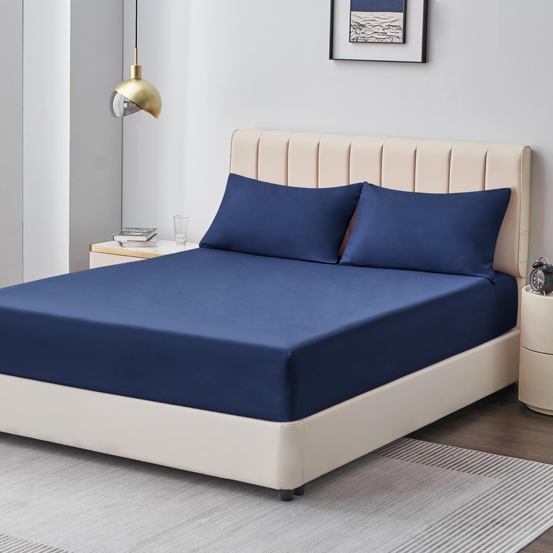 Aisbo King Size Fitted Sheet Navy Blue - Extra Deep