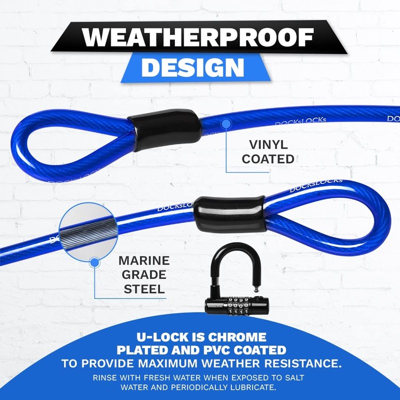 DocksLocks Anti Theft Steel Cable U-Lock, 25ft, Weatherproof, Cut Proof,