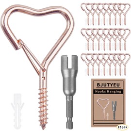 BJUTYEU Lamp Wire Hook，Heart-Shaped Screw-in Wall Hooks for Outdoor Decor, Champagne Metal, Key Hook，Decorative Plant Hanging，Clothes Hook (Rose Gold, 25Pcs)