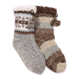 MUK LUKS Women's 2PK Tall Cabin Socks, Blue, L/XL
