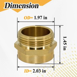 Ebrmeiwo Brass Hexagonal Hose Adapter, 1-1/2" NPT Female to 1-1/2" NST Male