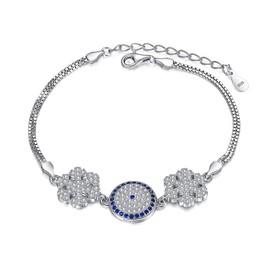 EleQueen Double Snowflake Evil Eye Bracelet Strand Winter Box Chain 925 Sterling Silver CZ for Women