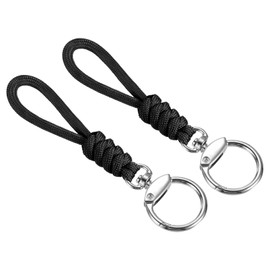 PATIKIL Paracord Lanyard with Clasp 5 Inch, 2 Pack Wrist Keychain Cord Metal Hook Strap for Keys Whistle ID Card Badge Holder, Black