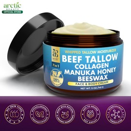 Whipped Beef Tallow, Collagen, Manuka Honey, & Beeswax - Arctic Beauty 7-in-1 Face & Body Cream - Moisturizer, Body Lotion, Skin Care, & Nourishing Cream (5 oz):_1 Jar
