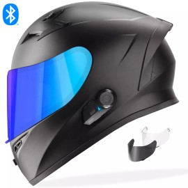 GDM Full Face GDM Motorcycle Helmet + Bluetooth headset + 3 shields - L