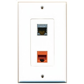 RiteAV 1 Port Shielded Cat6 Ethernet 1 Port Cat6 Ethernet Orange Wall Plate Oversized Jumbo MIDI