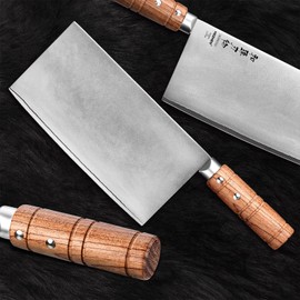 HEZHEN 8”Cleaver Knife, 3 Layers Composite Clad Steel Chinese Chef Knife, Stainless Steel Butcher Knife Meat Slicing Chef Kitchen Knife, Padauk Wood Handle