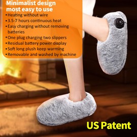 Ewarmer Heated Slippers Foot Warmer for Cold feet, House Portable Electric Heating pad Shoes for Women, Rechargeable,3-6 Hours Heating, Powered by Lithium Battery or USB (Grey(Small Size))