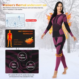 MEETYOO Women's Thermal Sets Winter Long Johns Warm Base Layer Top Bottom Cold Weather Gear Underwear, Rose Red, Small