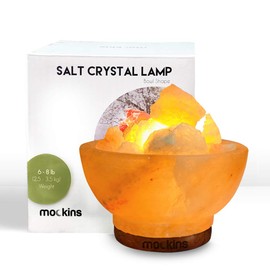 Nevlers 6" Hand Crafted Salt Bowl Lamp with Himalayan Salt Chunks and Beautiful Wood Base -Includes Light Bulb & Dimmer Cord | Night Lights and Decor