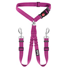 SlowTon Double Dog Seat Belt, Adjustable Headrest Dog Car Harness with Anti-shock Elastic Bungee Buffer, 2-in-1 Pet Cars Safety Seatbelt Restraint and Dog Leash Lead for Travel Walking Daily Use