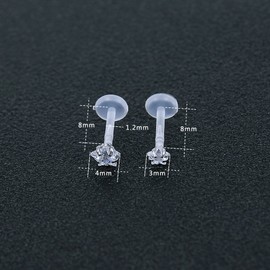 ZeSen Jewelry 12Pcs 16G Clear Bioflex CZ Stone Labret Monroe Lip Ring Helix Tragus Cartilage Earrings Stud Piercing (12Pcs (4mm cz))