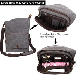 AmHoo Canvas Crossbody Bag for Women Genuine Leather Messenger Purse Handbags Shoulder Bag Hobo Totes Coffee