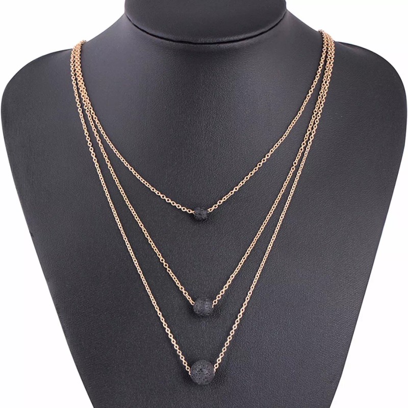 Deluxe Collar 3 En 1 Piedra Volcánica Aceite Relajante Joyería