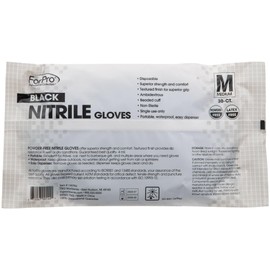 ForPro Professional Collection Disposable Nitrile Gloves, Chemical Resistant, Powder-Free, Latex-Free, Non-Sterile, Food Safe, 4 Mil, Black, Medium, 30-Count