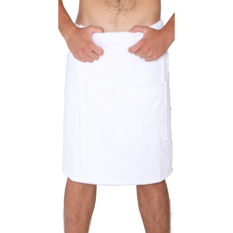 Arus Men's Towel Wrap, 100% Turkish Organic Terry Cotton, White,