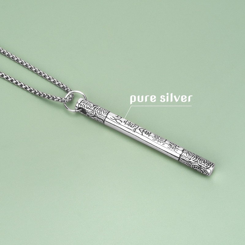 HannaFires Silver Tibetan Prayer Wheel - Spinning Buddhist Mantra Necklace,