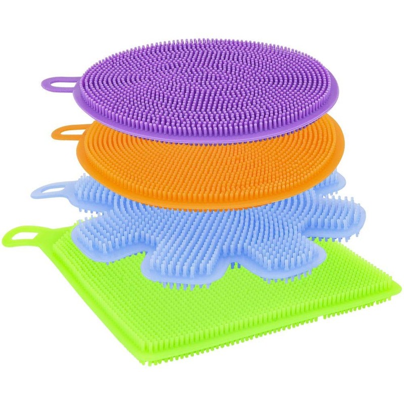 Silicone Dish Washing Sponge Scrubber Set 4 Pot Pan Cleaning