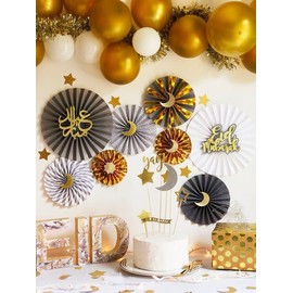 Al-Muallim Books Eid Mubarak Hanging Concertina Paper Fan Kit - Monochrome - Set of 6