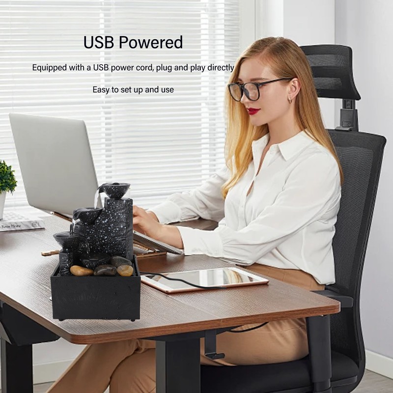 Tabletop Fountain Circulating Water Decorative USB Desk Waterfall Fountain with