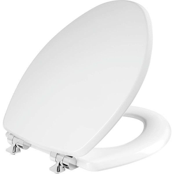 MAYFAIR 126CHSL 000 Benton Toilet Seat with Chrome Hinges will Slow Close and Never Come Loose, ELONGATED, Durable Enameled Wood, White