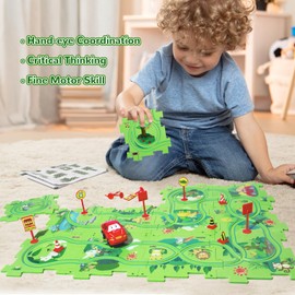 KADAYAYA Puzzle Track Toy Set Puzzle Track Playset for Children Aged 4-6 Years Puzzle Toy Car with Racing Vehicle Montessori Toy Gift Boys Girls 3 4 5 6