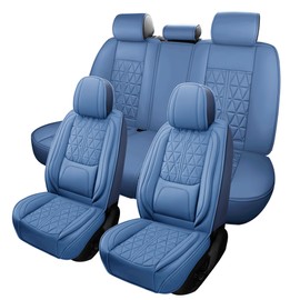 otoez Leather Seat Covers Full Set, Nappa Leather Car Front & Rear Seat Protector with Lumbar Support, Breathable Automotive Seat Cover Universal Fit for Most Car Sedan SUV Truck, Blue