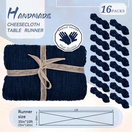 16 Packs Cheesecloth Table Runner Navy Blue, 35x120 inch Dark Blue Rustic Gauze Boho Wedding Table Runner Decoration, Wedding Table Decor Table Cloth for Wedding Party Bridal Shower Table