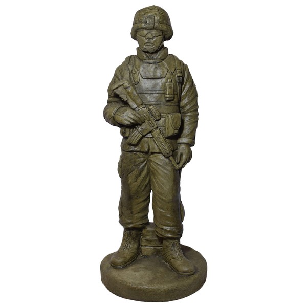 Solid Rock Stoneworks Standing Soldier Stone Statue 25in Tall Sage Color