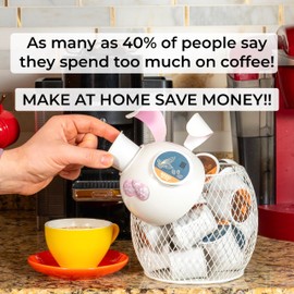 Made Easy Kit Coffee Pod Basket Organizer Practical Decoration - Compatible with Keurig K-Cup Pods & Capsules - Home Cafe Bar Decor Useful Kitchen Countertop Freestanding (Bunny White)