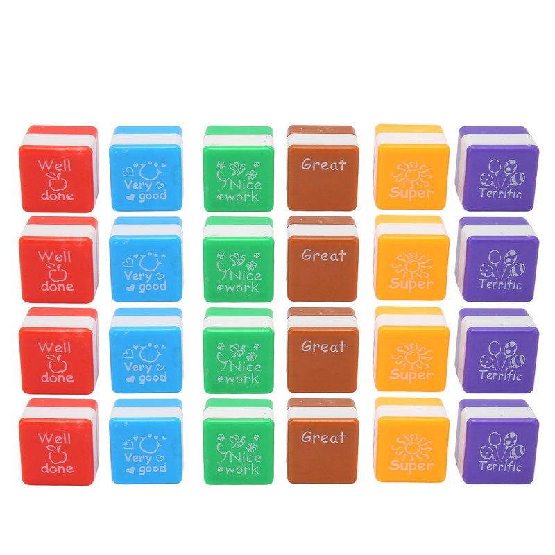 24PCS Teacher Stamps Reusable English Homework Encouraging Grading Stamp for
