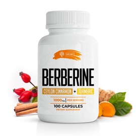 SIRUNES Berberine100 Capsules Ceylon Cinnamon & Turmeric - Berberine HCL Dietary Supplement for Men and Women – Non GMO Berberine, Immune System Booster