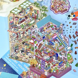 YYDeYi DIY 3D House Stickers - 2 Sets 3D Miniature Scene Stickers Reusable and Waterproof Book Children Stickers 3D Scenes Relief Stress for Adult Pass The Time (Villa)